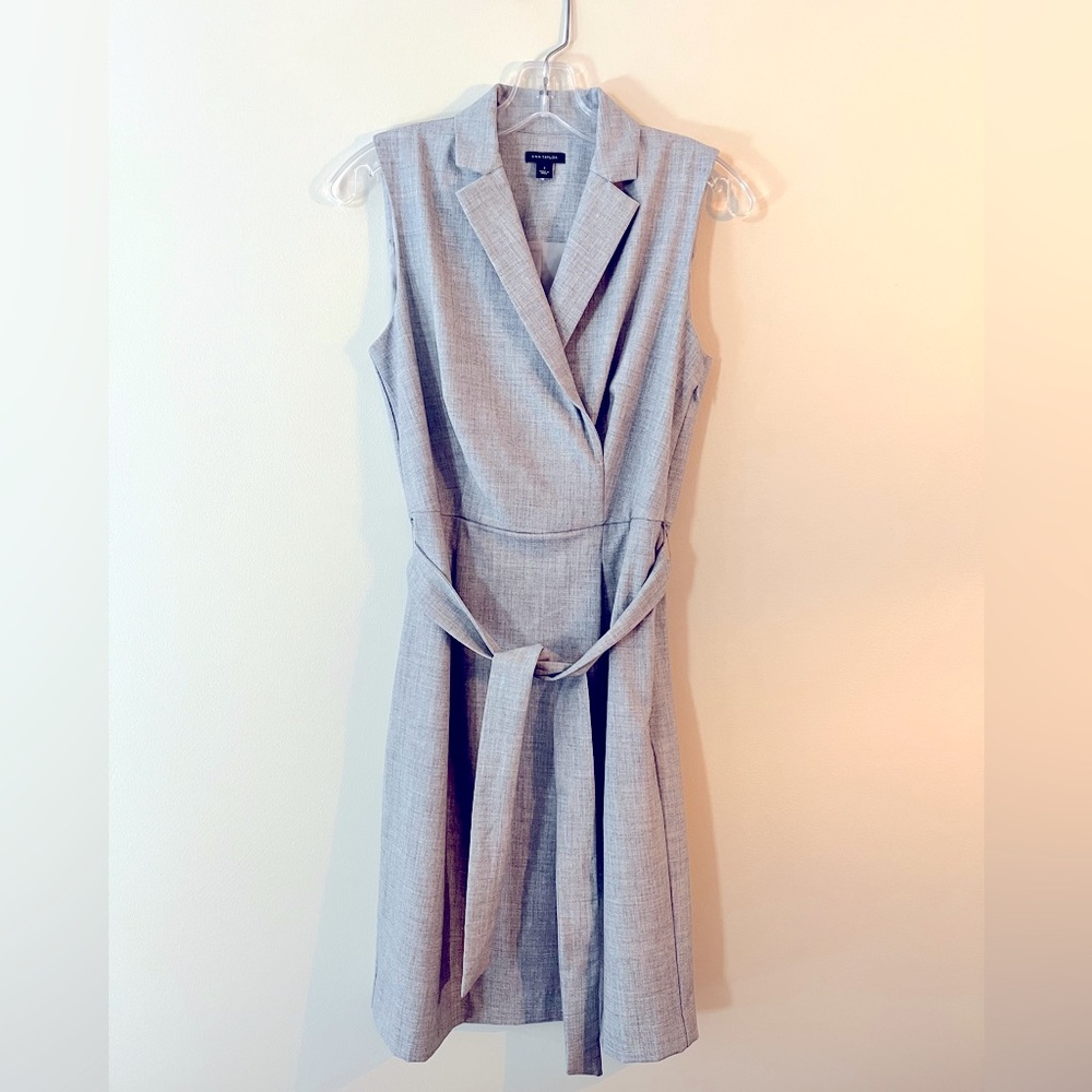 Ann Taylor Notched Collar Sleeveless Dress Gray